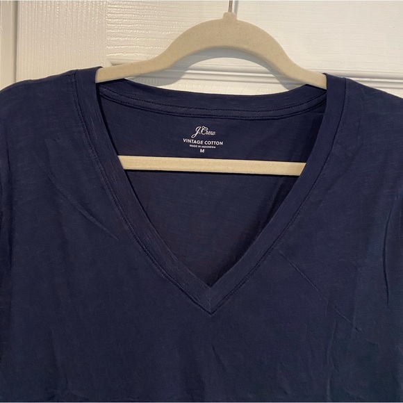 NWOT J. Crew Size M Navy Blue Vintage Cotton Short Sleeve V Neck Tee Shirt - Picture 2 of 10